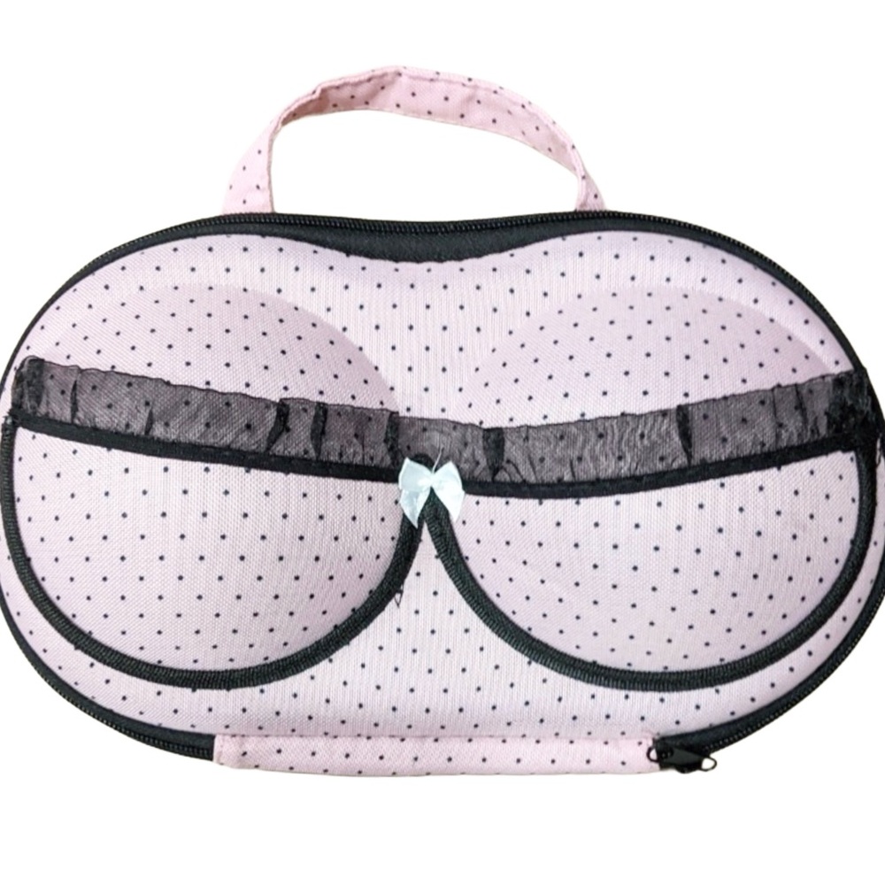 Pink Black Polka Dot Hard Shell Lingerie Travel Case Keeps Bras Safe! - Picture 6 of 7